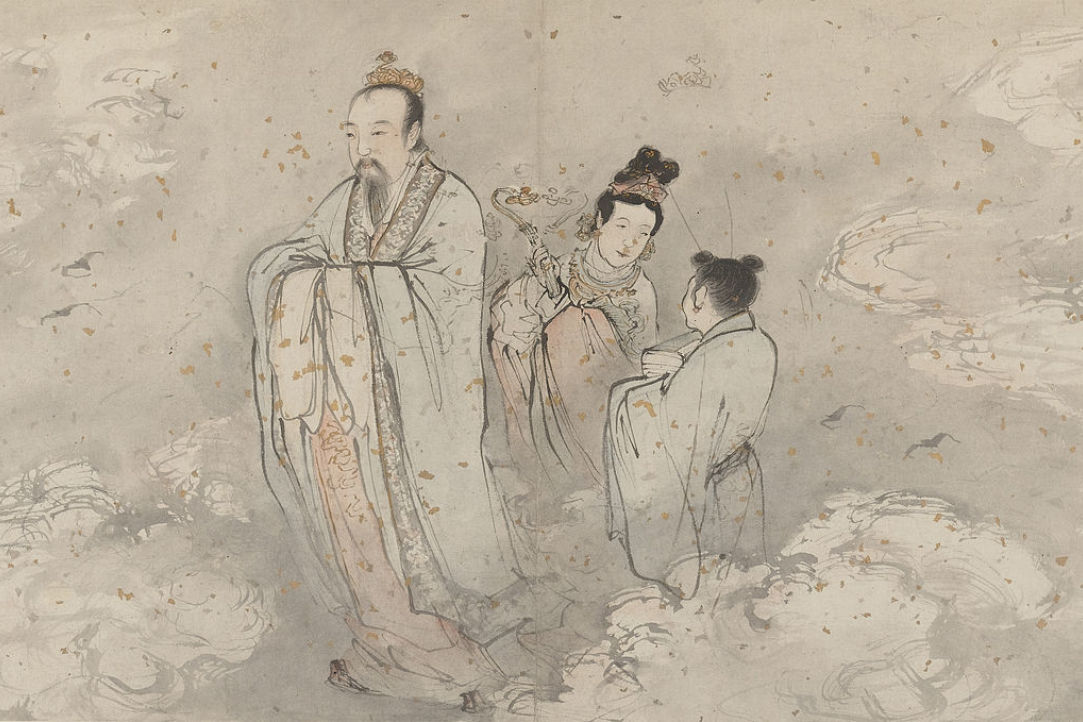 Изображение бога удачи и его спутников, стоящих среди небес, Чжан Лу, XVI век