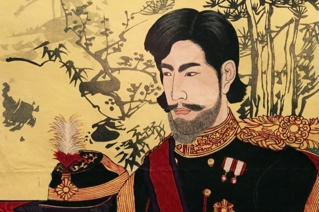 Император Мэйдзи (Toyohara Chikanobu, 1887). British Museum. Фрагмент.
