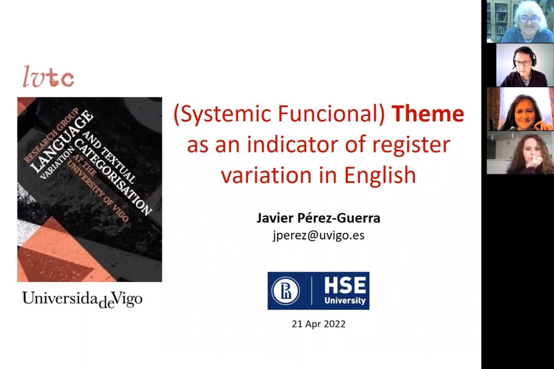 Доклад &quot;(Systemic Funcional) Theme as an indicator of register variation in English&quot; профессора Университета Виго