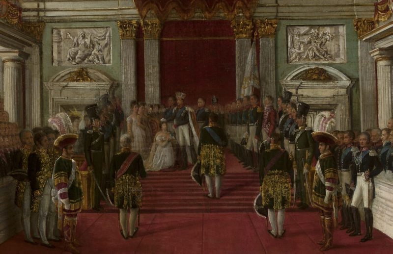 Фрагмент картины неизвестного автора. Коронация императрицы и королевы Александры Николаем I в Королевском замке в Варшаве 24 мая 1829 года (1829 г.).